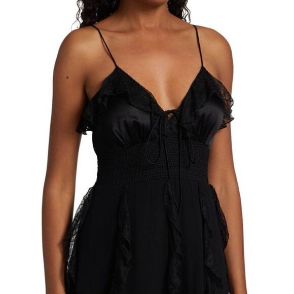 Alice + Olivia Mcguire Ruffle Side Slit Silk Midi Dress - Picture 4 of 16